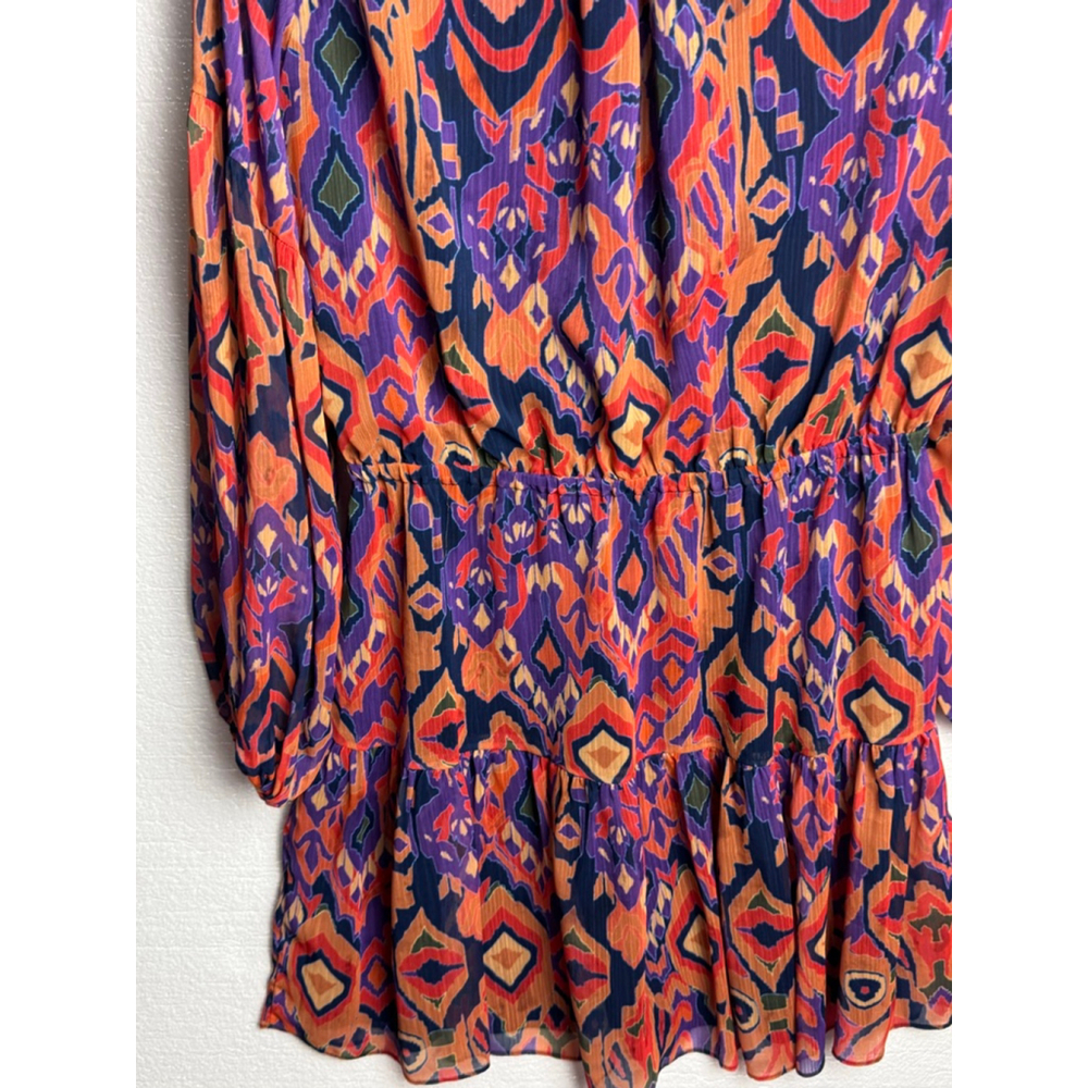 Willa Story Long Sleeve Dress Orange Purple Ikat Print size Large - Picture 5 of 12